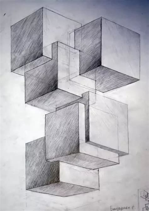 Intersecting Blocks Geometric Shapes Art Perspective Art Geometric