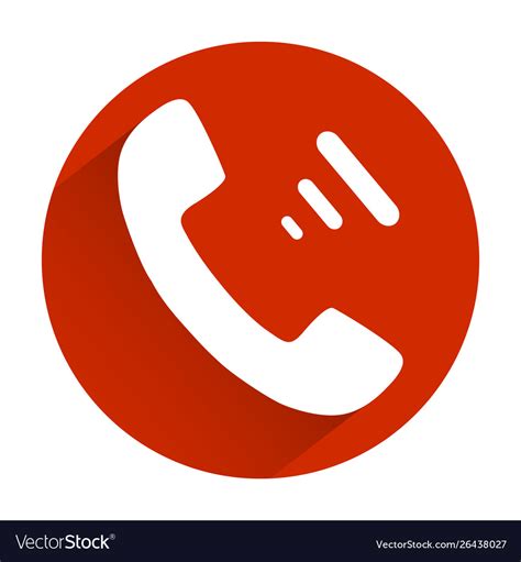 Flat Red Phone Icon On Gray Background With Shadow