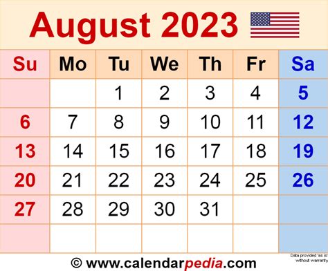August 2023 Calendar Free Printable Calendar Download Printable
