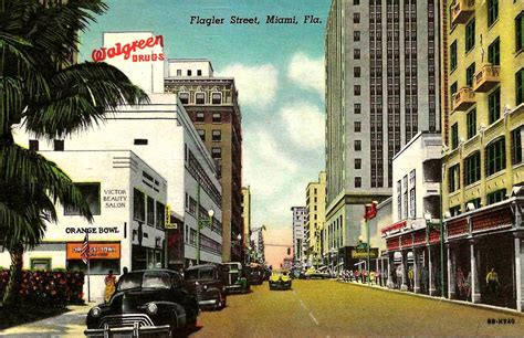 Vintage Miami Florida Postcard Flagler Street Copyright 1934 By Curt