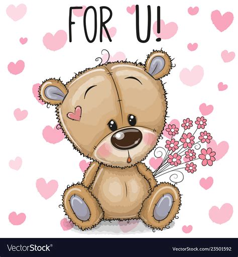 Cute Cartoon Teddy Bear With A Flowers Royalty Free Vector