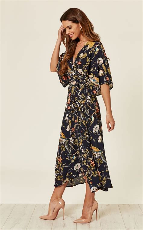 Midi Wrap Dress In Floral Print Liquorish Silkfred Us Wrap Dress