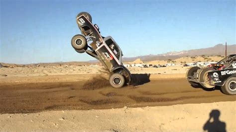 With trophy trucks and motos at rm 455. 2015 Baja 500 Trophy truck crash, Robby Gordon hits bystander