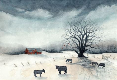 Winter Greetings Farm Sunrise Painting By Janine Riley Fine Art America