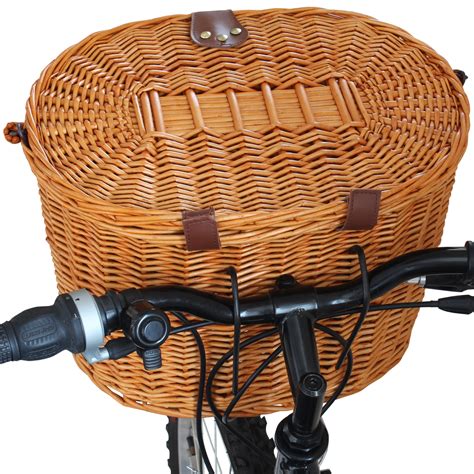 Wicker Bicycle Front Picnic Basket With Lid And Carry Handle Shopping