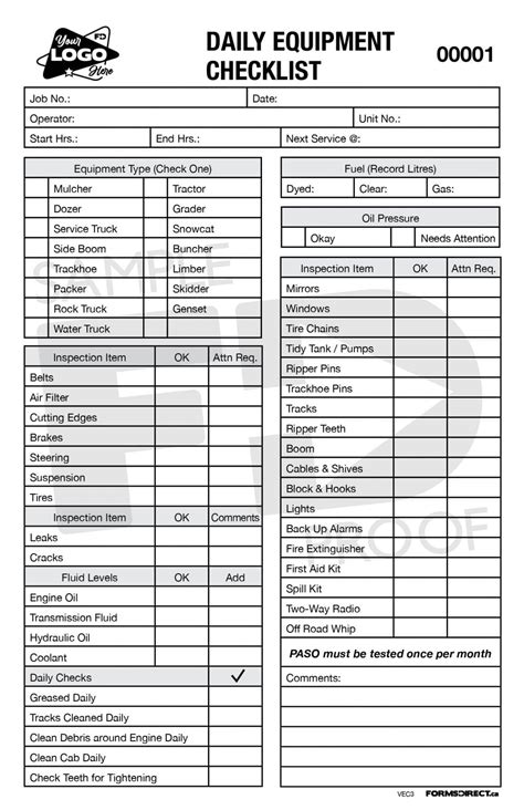Vehicle And Equipment Checklist Archives Forms Direct