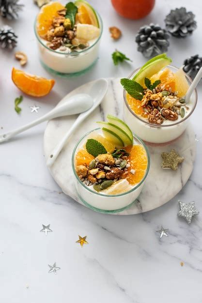 Premium Photo Citrus Yogurt With Caramelized Nuts Menu