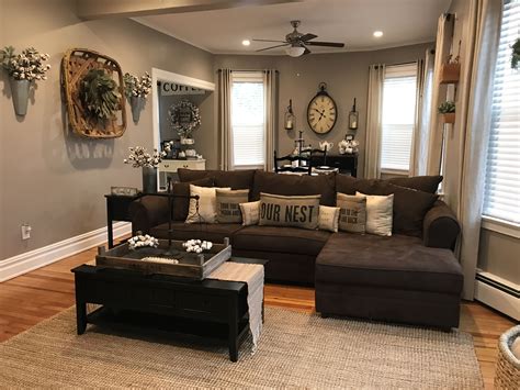 Brown Couch In Grey Living Room Decoomo