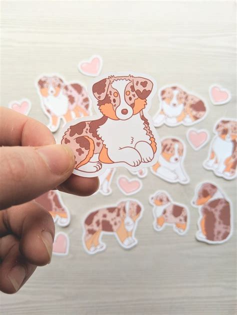 Cute Stickers Puppy Stickers Aussie Puppy Sticker Set Red Merle