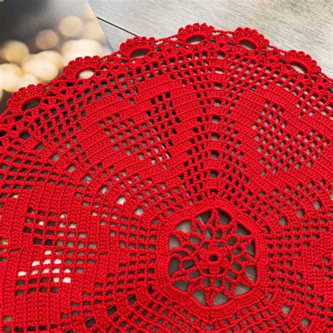 Red Crochet Doily Handmade Doily Crochet Lace Doily Etsy