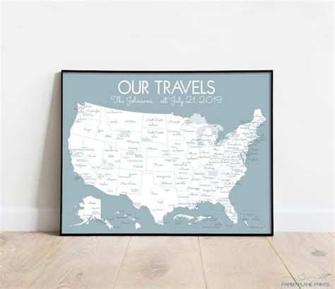 Personalized Us Travel Map Print United States Pin Map Etsy