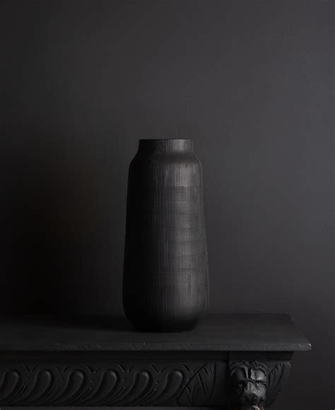 Tall Vase Black Textured Vase With Combed Effect