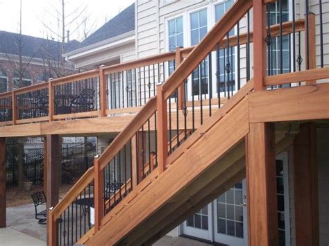 The irc states that if there are four or more risers, then handrails are required. Metal Deck Railing Ideas | Deck stairs, Deck stair railing ...