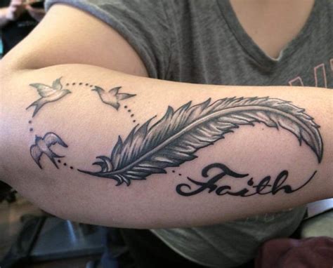 Feather Faith Forearm Tattoo Feather Tattoos Hand Tattoos