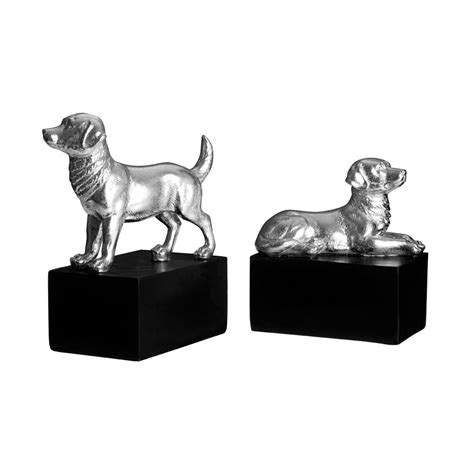 Set Of 2 Silver Finish Dog Bookends The Home Market
