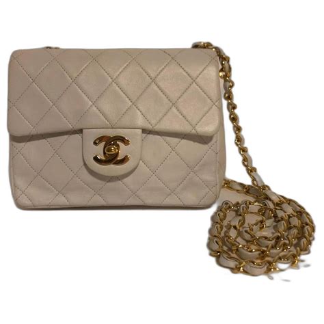 Chanel Vintage White Mini Square Timeless Classic Lambskin With 24k