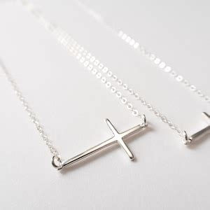 Sterling Silver Sideways Cross Necklace Small OR Large Skinny Cross