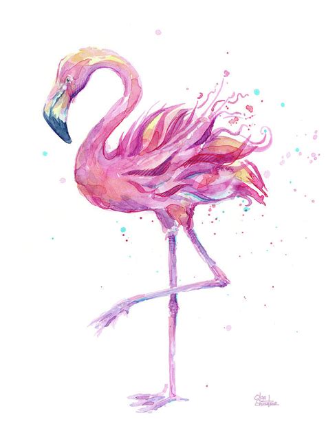 Pink Flamingo Watercolor Painting By Olga Shvartsur Pixels