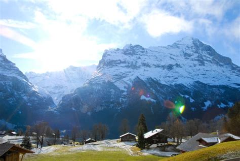 Grindelwald In The Morning Sun And Eiger In Autumn Switzerland Stock