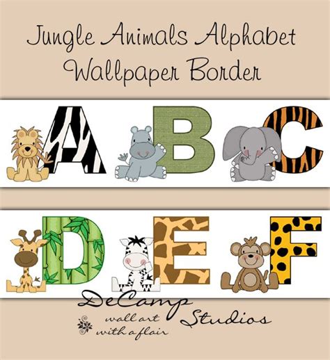 Jungle Animals Alphabet Wallpaper Border Wall Decals For Baby Boy