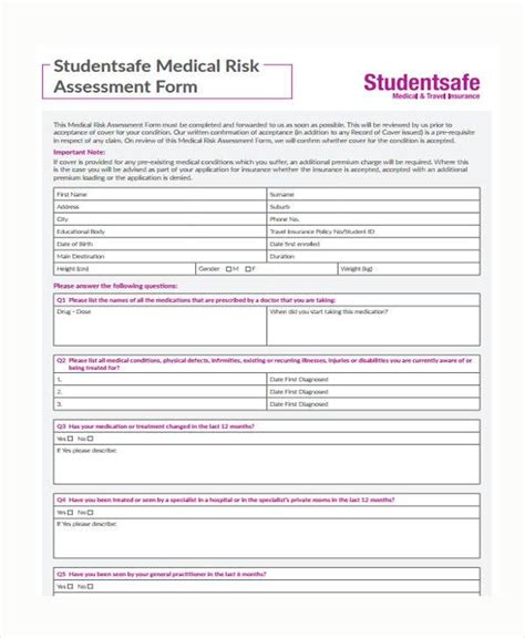 Free 10 Medical Assessment Form Samples In Pdf Excel Ms Word