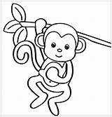Coloring Monkeys Children Funny Monkey Printable Simple Cute Justcolor sketch template