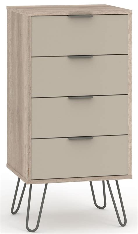 Augusta Driftwood 6 Drawer Narrow Chest Narrow Solid Pine Chest With 4 Drawers And Hairpin