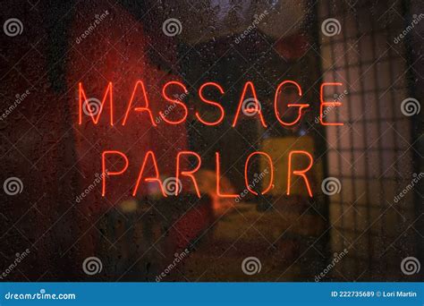 Vintage Neon Sign In Window Massage Parlor Stock Image Image Of Night