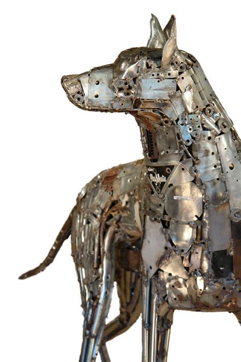 Welded Dog Art Sculpture Scrap Metal Recycled Whimsical Pet Canine Red