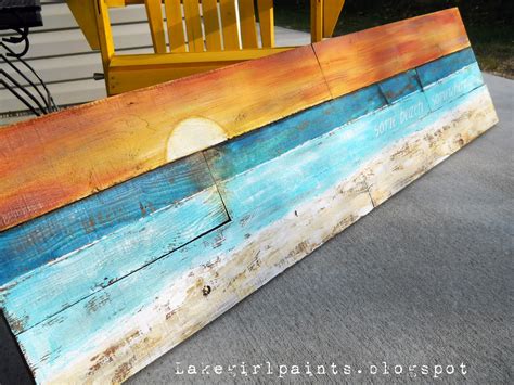 Lake Girl Paints Sunset Beach Art From Fence Boards