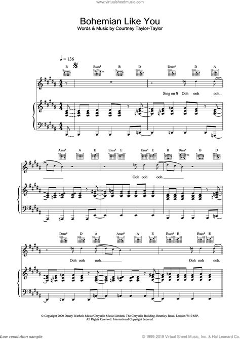 Warhols - Bohemian Like You sheet music for voice, piano or guitar