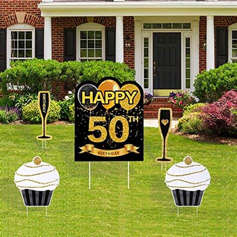 Vinfo Happy Birthday Yard Signs With Stakes 50th Picec Black Gold