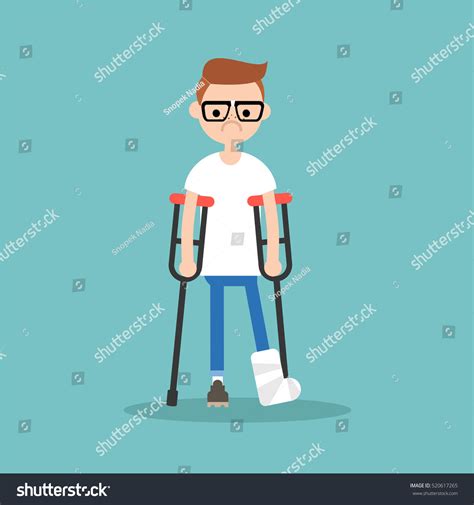 Disabled Nerd On Crutches Broken Leg Stock Vector Royalty Free