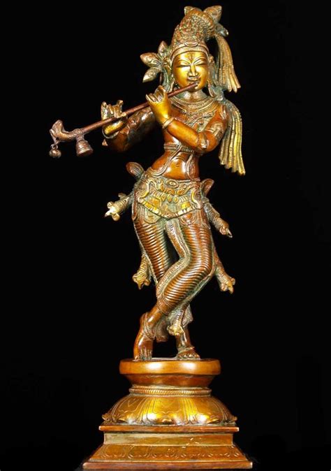 Sold Brass Krishna Statue Playing Flute 15 Indien Indisch Asien