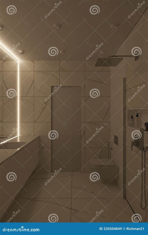 Interior Design Of A Modern Bathroom With Walk In Shower 3d Rendering