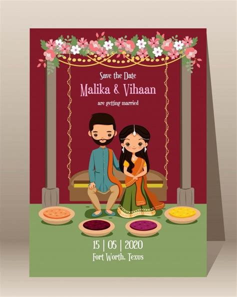 Premium Vector Save The Datecute Indian Bride And Groom With