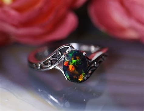 Natural Black Opal Fire Opal Ring Vintage Silver Jewelry Etsy