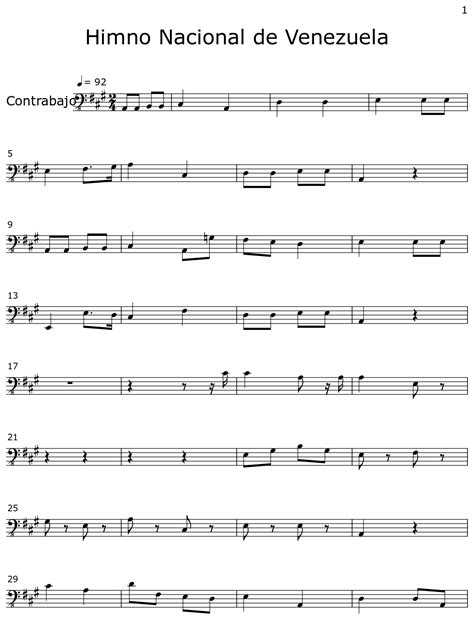 Himno Nacional De Venezuela Sheet Music For Contrabass