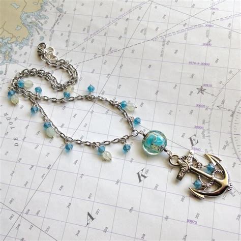 Items Similar To Nautical Big Anchor Necklace Aquamarine Gemstones