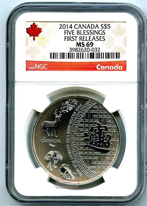 2014 5 Canada 1 Oz Silver Five Blessings Ngc Ms69 First Releases Top