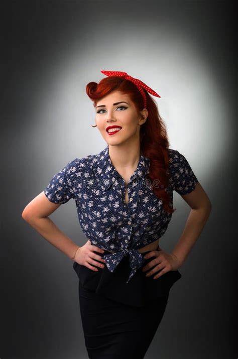 attractive pin up girl posing with hands on waist stock image image
