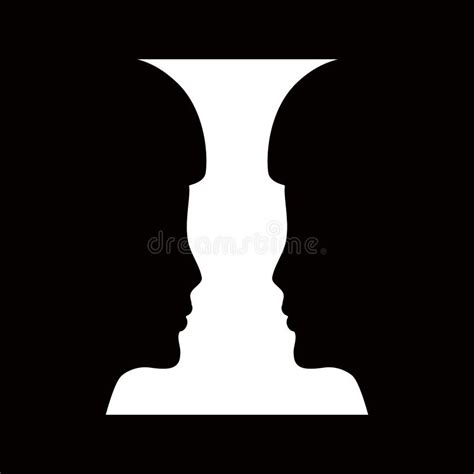 Two Human Faces Silhouette Or Vase Optical Illusion Stock Vector
