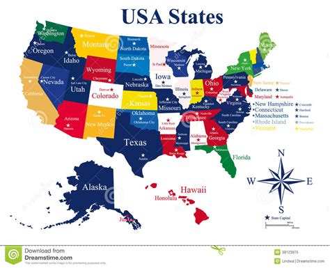 Usa Map With States And Capital Cities Royalty Free Stock Photo Image
