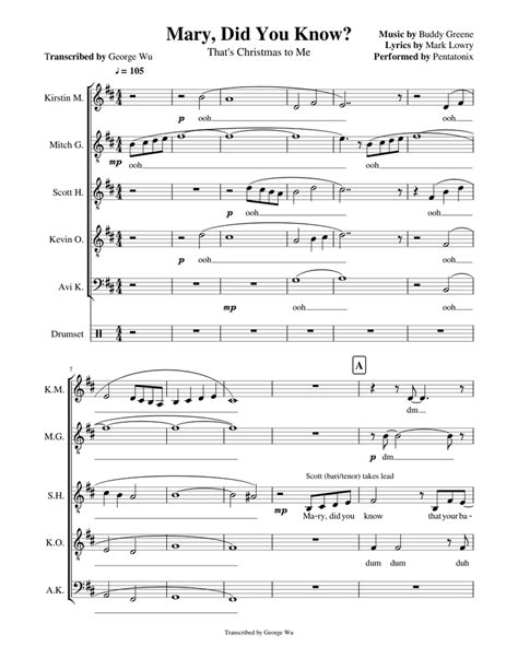 Learn how to play exactly like pentatonix. Mary, Did You Know? - Pentatonix (Full Sheet Music with Lyrics) Sheet music for Bass, Percussion ...