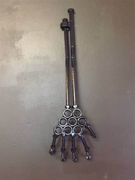 Welded Nuts And Bolt Metal Skeleton Hand Recycled Metal Art Scrap