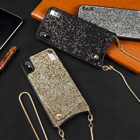 Bling Sequin Crossbody Phone Case For Iphone Xr Xs Max X 6s 6 7 8 Plus