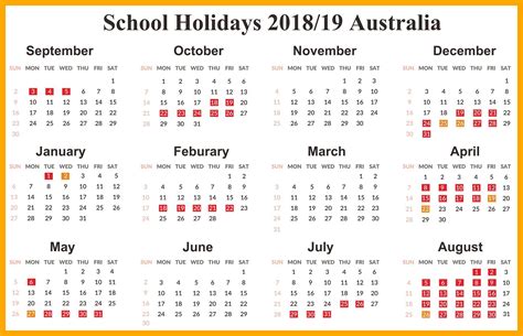Australia 2019 School Holidays Calendar School Holiday Calendar