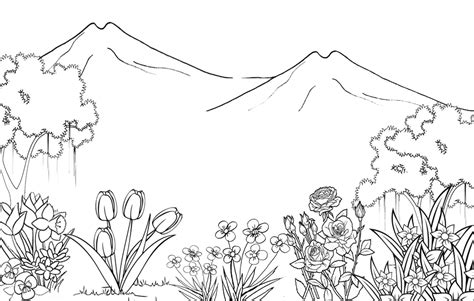 Gambar mewarnai pemandangan taman bunga anak tk paud terbaru via gambarcoloring.blogspot.com. Pesona Alam Desa Pacewetan: Sketsa Taman Bunga dan Pemandangan Alam