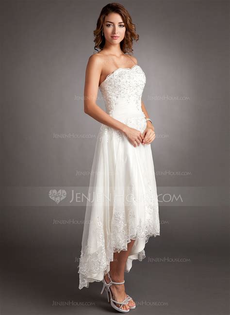 A Lineprincess Sweetheart Asymmetrical Tulle Wedding Dress With Lace