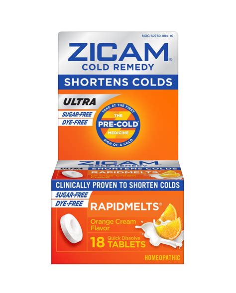 Zicam Zinc Cold Remedy Ultra Rapidmelts Quick Dissolve Tablets Orange Cream Flavor 18ct